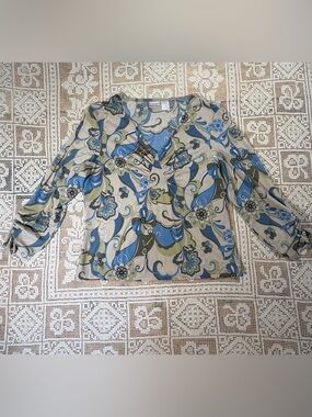 No Boundaries Vtg Green & Blue Paisley Stretchy BabyDoll Blouse Juniors XL